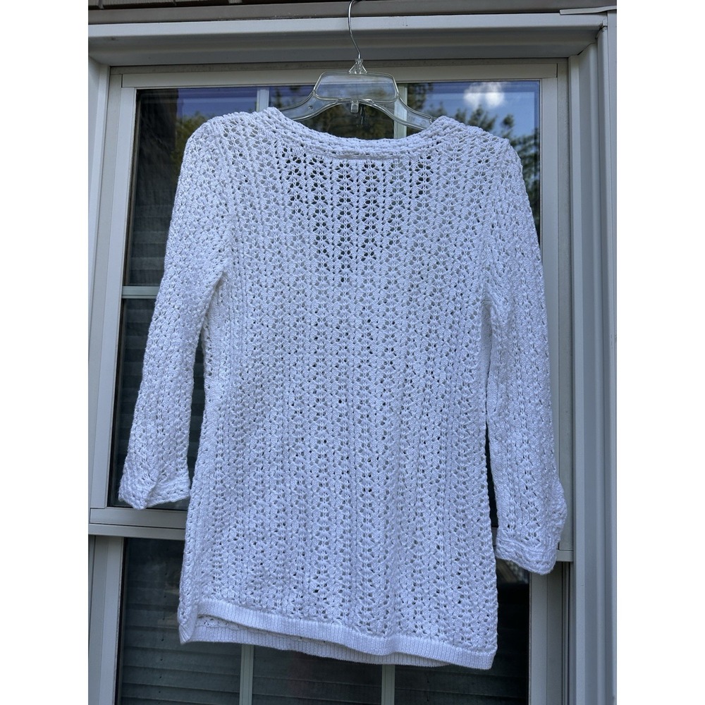 Ann Taylor Loft Womens Open Knit Sweater small Cotton Crochet Top Boho Cottage - Picture 3 of 3